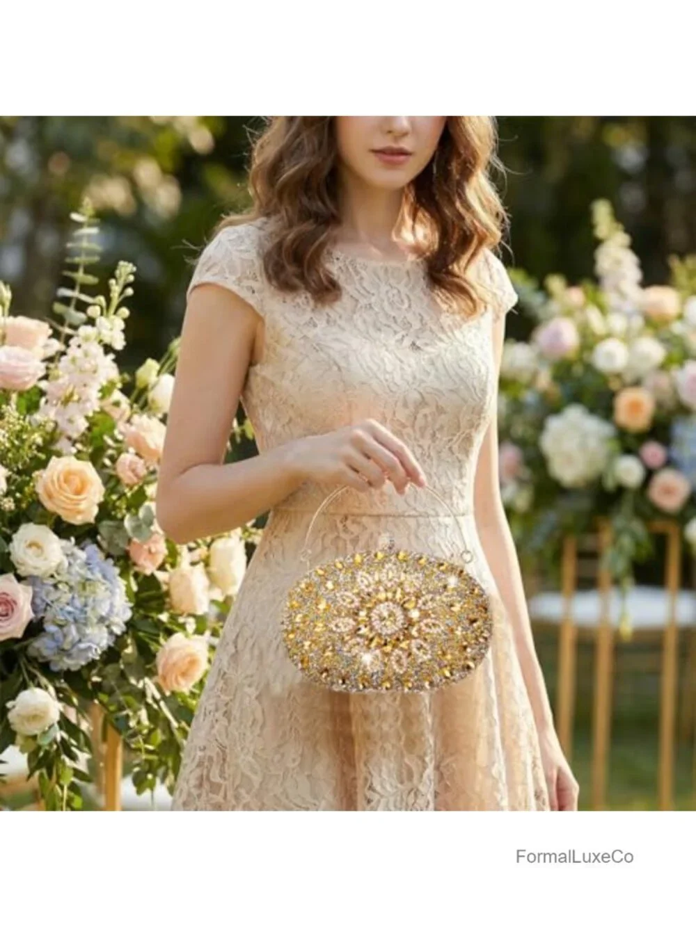 Rhinestone Evening Clutch Purse with Detachable Chain, Sparkling Glitter Wrist